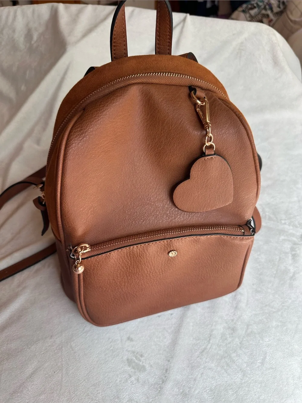 LC Lauren Conrad Small Brown Faux-Leather Backpack with Heart Charm